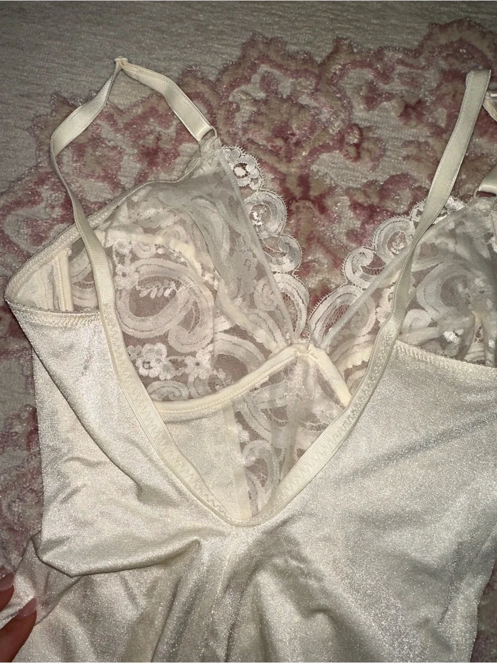 Vintage Eve Stillman Lady Marlene Lace Teddy 36C Ivory Bodysuit Old Hollywood